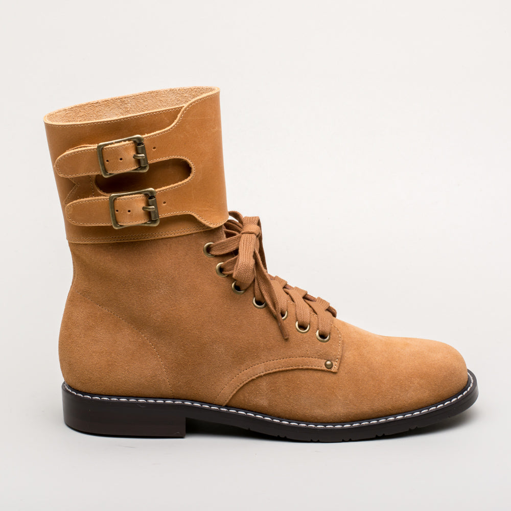 Rosie Vintage Double-Buckle Boots (Tan)