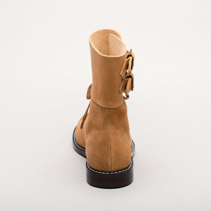 Rosie Vintage Double-Buckle Boots (Tan)