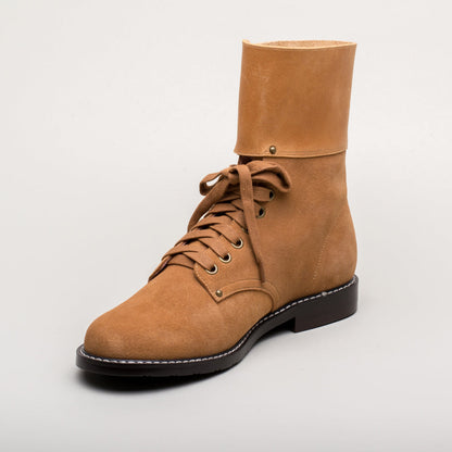Rosie Vintage Double-Buckle Boots (Tan)