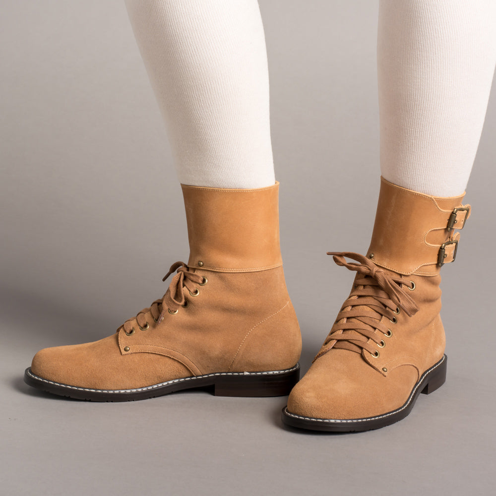 Rosie Vintage Double-Buckle Boots (Tan)