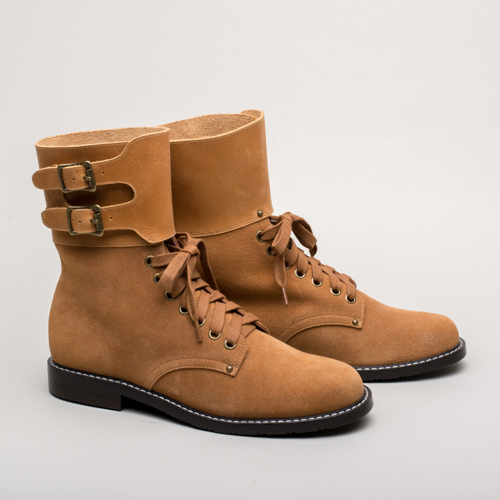 Rosie Vintage Double-Buckle Boots (Tan)