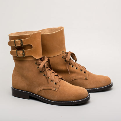Rosie Vintage Double-Buckle Boots (Tan)