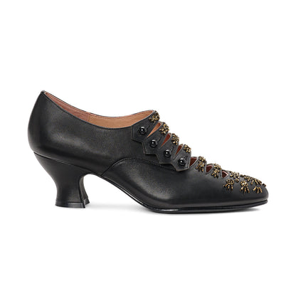 PRE-ORDER Savoy Beaded Edwardian Shoes Wide (Black/Gold)