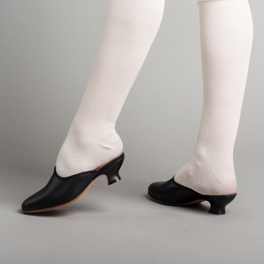 Sophie 18th Century Leather Mules (Black)