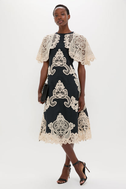 Black Medina Lace Midi Dress